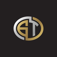 Initial letter GT, looping line, ellipse shape logo, silver gold color on black background