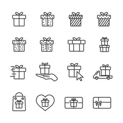 Vector image set gift line icons.
