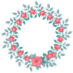 Fototapeta na wymiar Wreaths & Bouquets - is a beautiful set of hand drawn digital clip art in shades of pink, pale pink and mint blue. Perfect for wedding invitations, baby and bridal shower invitations