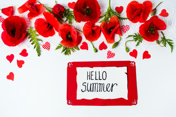 Hello summer card with poppy flowers