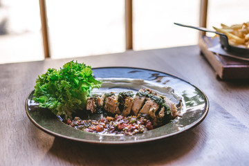 Chicken Meat, Salad and creamy sauce