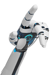 White cyborg pointing his finger 3D rendering