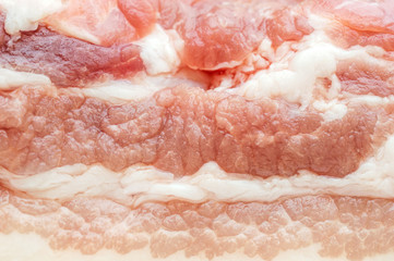 Texture of raw bacon. Close up.