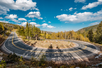 Hairpin turn at autumn in Colorado, USA.