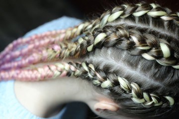 pink braids with kanekalon close-up hairstyles, thick braid and a neutral background