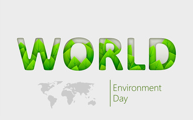World Environment day with beautiful green leaves inside text. Vector illustration for ecology, environment, green technology.