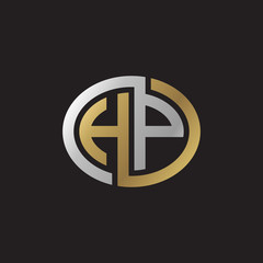 Obraz premium Initial letter HP, looping line, ellipse shape logo, silver gold color on black background