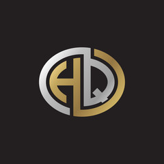 Initial letter HQ, looping line, ellipse shape logo, silver gold color on black background