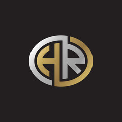 Initial letter HR, looping line, ellipse shape logo, silver gold color on black background