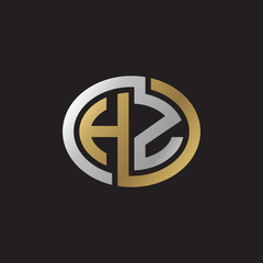Obraz premium Initial letter HZ, looping line, ellipse shape logo, silver gold color on black background