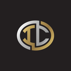 Initial letter IC, looping line, ellipse shape logo, silver gold color on black background