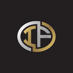 Initial letter IF, looping line, ellipse shape logo, silver gold color on black background