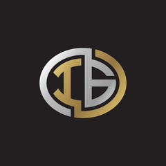 Initial letter IG, looping line, ellipse shape logo, silver gold color on black background