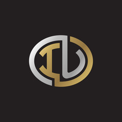 Initial letter IU, looping line, ellipse shape logo, silver gold color on black background