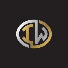 Initial letter IW, looping line, ellipse shape logo, silver gold color on black background