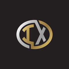 Obraz premium Initial letter IX, looping line, ellipse shape logo, silver gold color on black background