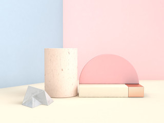 blue pink wall geometric shape set abstract scene 3d rendering