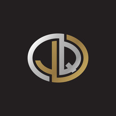 Initial letter JQ, looping line, ellipse shape logo, silver gold color on black background