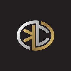 Initial letter KC, looping line, ellipse shape logo, silver gold color on black background