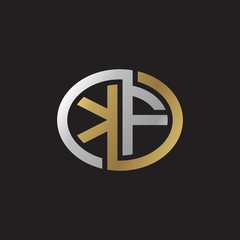 Initial letter KF, looping line, ellipse shape logo, silver gold color on black background