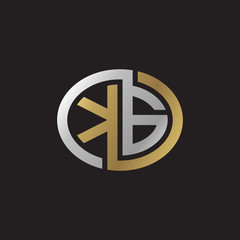 Initial letter KG, looping line, ellipse shape logo, silver gold color on black background