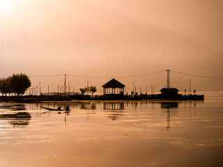 silhouette image - view of river before sunrise in Kashmir , India