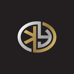 Initial letter KY, looping line, ellipse shape logo, silver gold color on black background