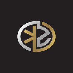 Initial letter KZ, looping line, ellipse shape logo, silver gold color on black background