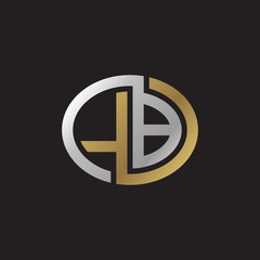 Initial letter LB, looping line, ellipse shape logo, silver gold color on black background