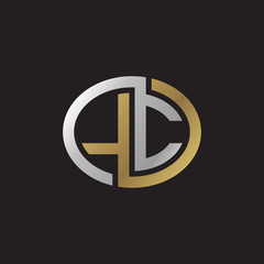 Initial letter LC, looping line, ellipse shape logo, silver gold color on black background