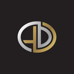 Initial letter LD, LO, looping line, ellipse shape logo, silver gold color on black background