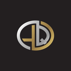 Initial letter LQ, looping line, ellipse shape logo, silver gold color on black background
