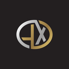 Initial letter LX, looping line, ellipse shape logo, silver gold color on black background
