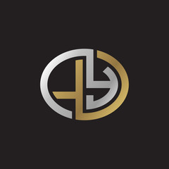 Obraz premium Initial letter LY, looping line, ellipse shape logo, silver gold color on black background