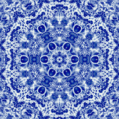 Decorative pattern Snowflake Ornament in russian traditional blue colors of gzhel with effect of embroidery richelieu
