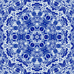 Decorative pattern Snowflake Ornament in russian traditional blue colors of gzhel with effect of embroidery richelieu