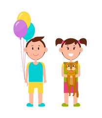 Couple of Cute Children, Color Vector Illustration