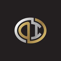 Initial letter OI, looping line, ellipse shape logo, silver gold color on black background