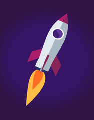 Space Rocket Ship Poster, Vector Illustration