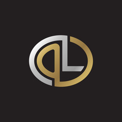 Initial letter OL, looping line, ellipse shape logo, silver gold color on black background