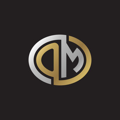 Obraz premium Initial letter OM, looping line, ellipse shape logo, silver gold color on black background
