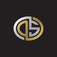Initial letter OS, looping line, ellipse shape logo, silver gold color on black background