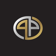 Initial letter PP, looping line, ellipse shape logo, silver gold color on black background