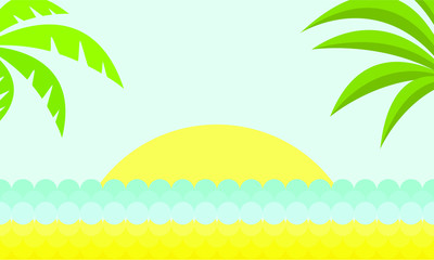 Summer vector illustration for site header, footer, web banner, flyer or postcard, modern flat design landscapes with sea/ocean, beach, palms. - 205634495