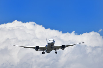 着陸態勢の旅客機
