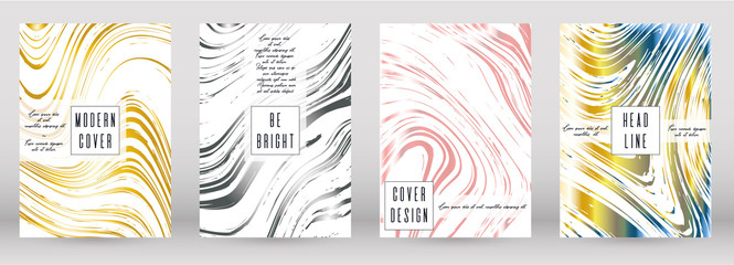 Trendy Marble Cover Design for your Business with Abstract Lines. Futuristic Poster, Flyer, Layout with Liquid Pattern for Branding, Identity, Annual Report. Vector minimalistic brochure. Luxury.