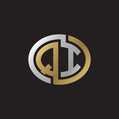 Initial letter QI, looping line, ellipse shape logo, silver gold color on black background