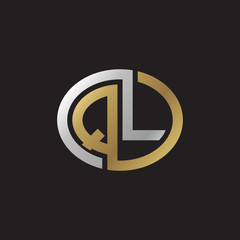 Initial letter QL, looping line, ellipse shape logo, silver gold color on black background