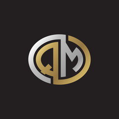 Initial letter QM, looping line, ellipse shape logo, silver gold color on black background