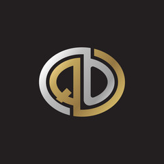 Fototapeta premium Initial letter QO, looping line, ellipse shape logo, silver gold color on black background